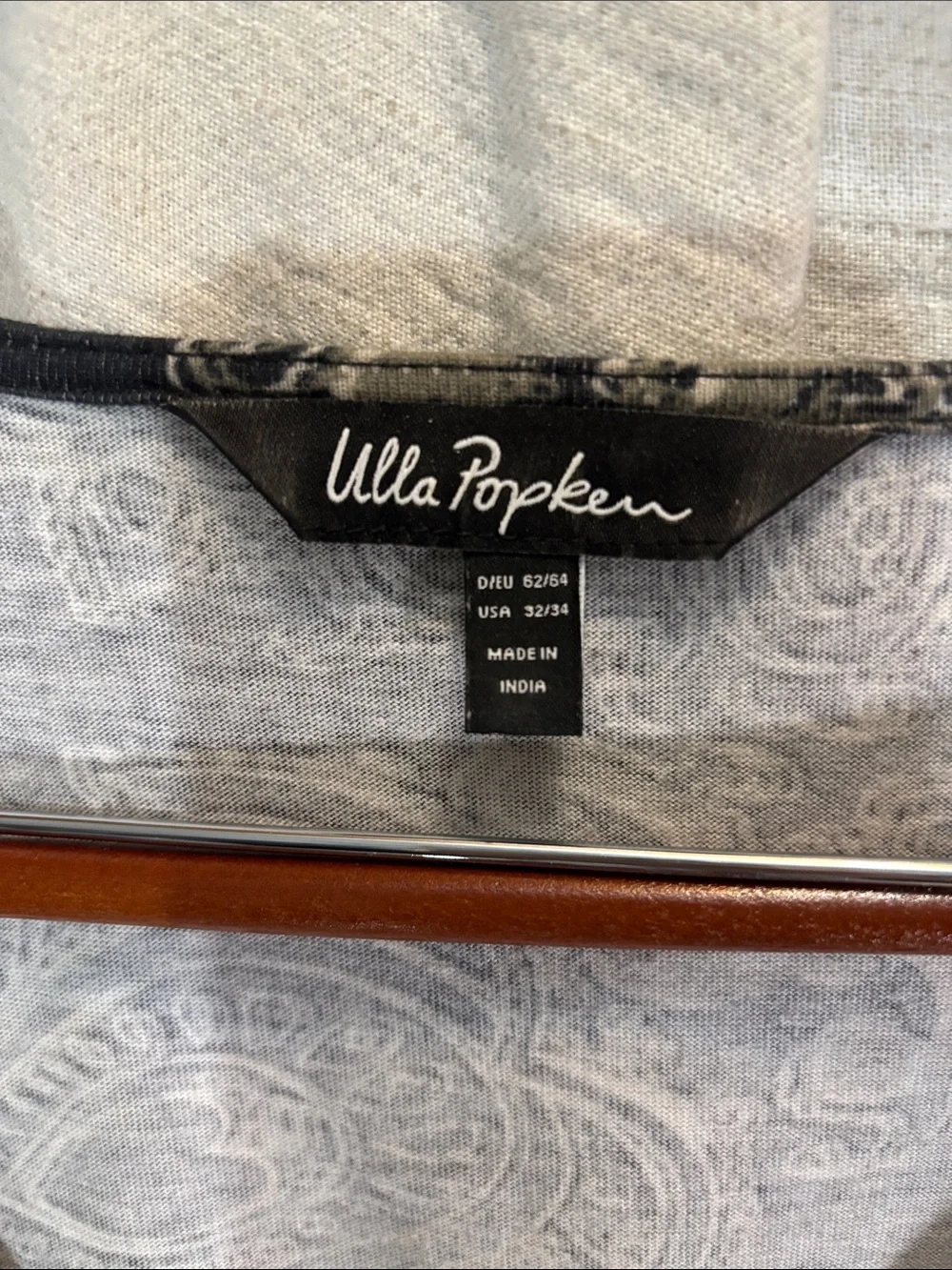 Ulla Popken Paisley V Neck 100%Cotton Tunic Top Plus Size 32/34 4X 5X Grey Black
